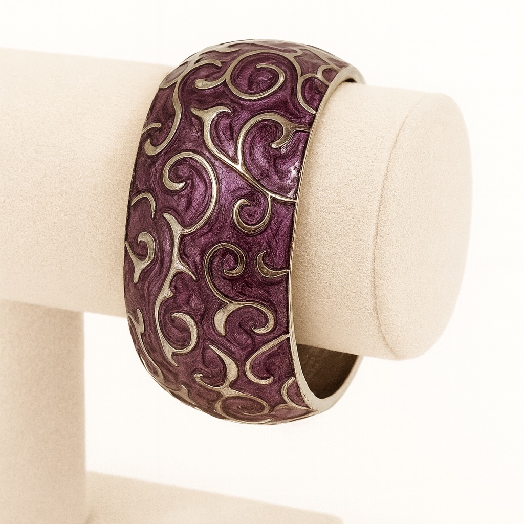 Wide Enamel Guilloche Bangle